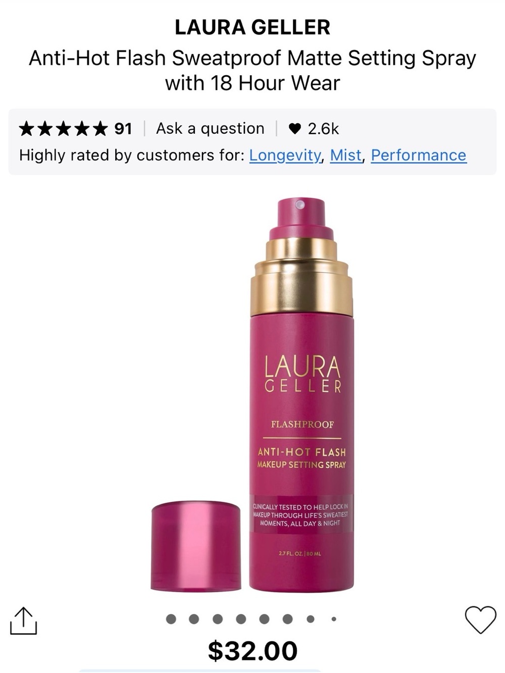 Laura Geller Anti-Hot Flash Matte Setting Spray - Magenta & Gold